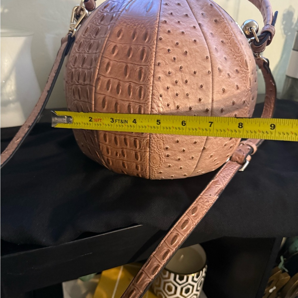 Lt Brown/Tan Ball Shaped Bag with Textured Spherical Design Gold Trim & Hardware - Picture 6 of 6